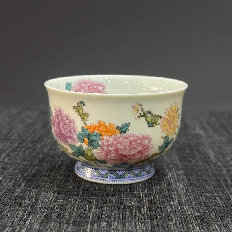 茶具茶杯景德镇珐瑯彩彷古釉上彩高脚主人杯压手杯功夫茶单杯瓷器
