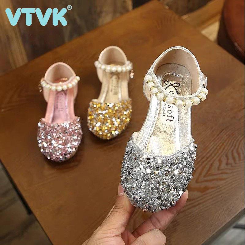 VTVK女童凉鞋公主鞋包头婴儿鞋2025新款软底平底皮鞋儿童水钻单鞋