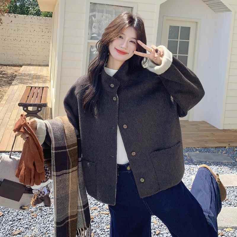 灰色双面c215-91羊小毛套女秋季新款时尚超火绝年美众设计感外呢