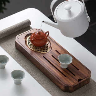 胡桃木新中式小型储水式茶盘实木家用现代轻奢干泡台壶承茶台托盘