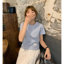 三木社 自制刺绣贴布短袖T恤女韩版小短款美式辣妹T显瘦上衣