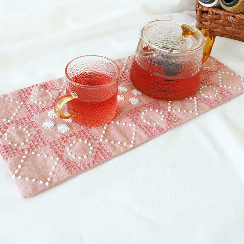 批发刺子绣茶席材料包热消线迹小花朵手工布艺DIY隔热垫,居家布艺,线盒,淘宝优惠券,粉丝福利购,淘宝优惠卷