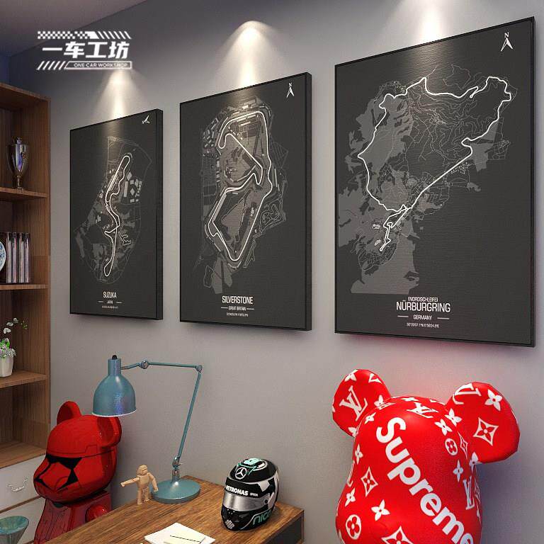 F1英国银石纽北赛道挂画方程式赛车地图壁画卡丁车场俱乐部装饰画