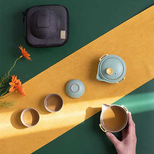 日式 小套功夫茶具陶瓷一壶一杯三杯 旅程快客杯旅行茶具便携式 套装