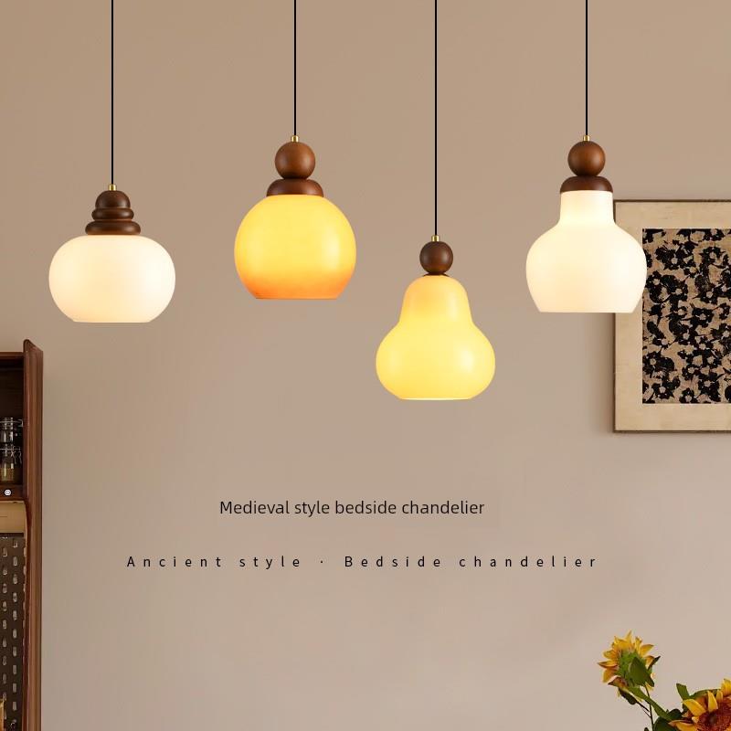 床头吊灯法国中世纪风格2025新卧室氛围灯覆古胡桃书房可调小吊灯