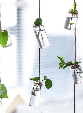 迷你麻绳小玻璃吊瓶串瓶装饰可养水培植物门帘阳台庭院创意悬挂饰