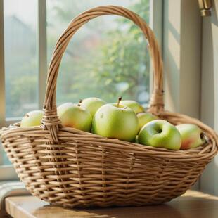 柳编水果篮手提买 菜篮子田园藤编收纳篮收纳篮购物篮小花篮礼品