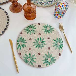 圆形北欧轻奢ins风彩贝隔热垫 饰 创意贝壳圆餐垫高级感桌面盘垫装