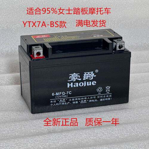 YTX7A-BS摩托车电瓶12V7AH蓄电池 迅鹰豪迈悦星鬼火125助力踏板车