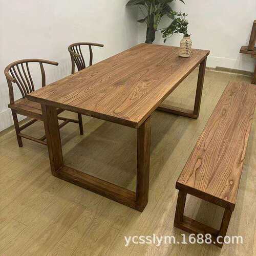 老榆木家用茶桌茶台复古卧室学习看书桌实木工桌台办公桌吃饭餐桌