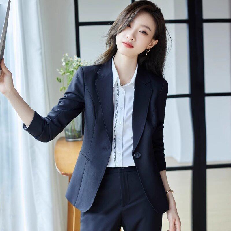 藏蓝色西装套装女小个子工作服职业气质大学生公务员面试服装正装