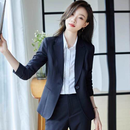 藏蓝色西装套装女小个子工作服职业气质大学生公务员面试服装正装