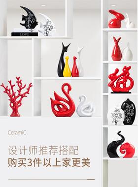 现代简约创意天鹅摆件家居装饰品客厅酒柜电视柜陶瓷摆设摆件