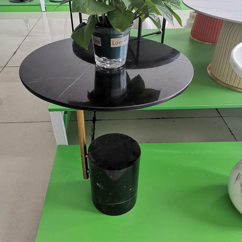 意式岩板茶几不锈钢玻璃角圆形水磨石小桌子边柜天然石边几床头柜