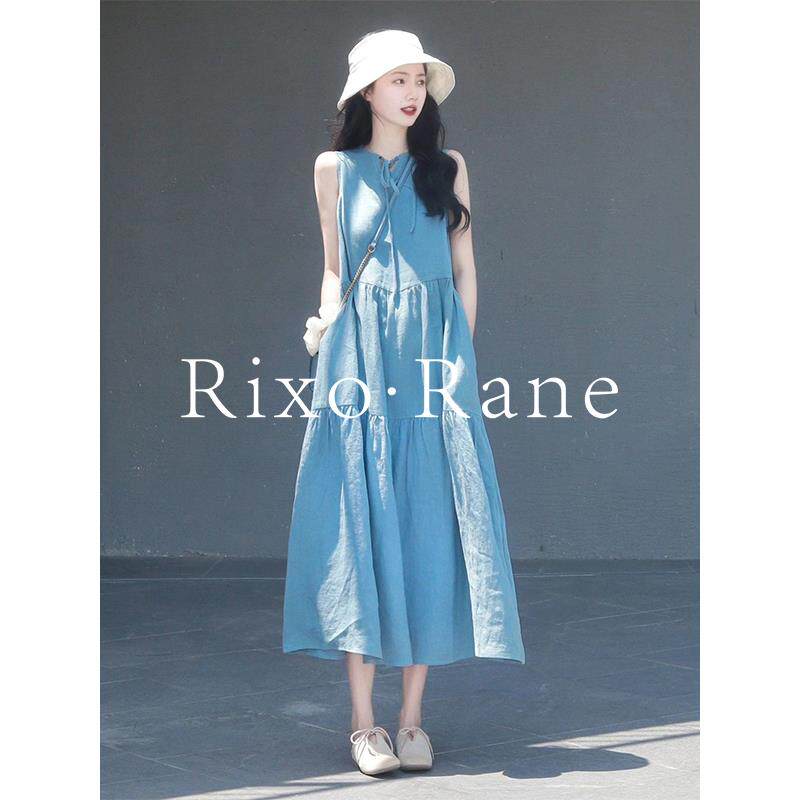 法国Rixo Rane法式茶歇⭐棉麻A字无袖背心连衣裙女夏宽松显瘦长裙