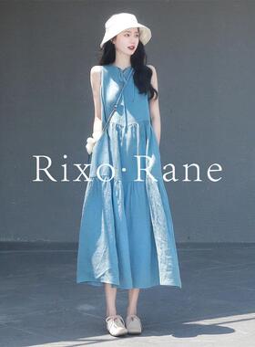法国Rixo Rane法式茶歇⭐棉麻A字无袖背心连衣裙女夏宽松显瘦长裙