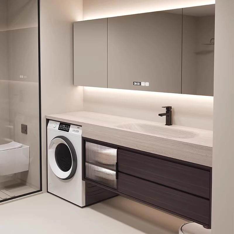 定制洗衣机一体浴室柜组合岩板热弯一体盆洗脸盆洗手词池洗漱台