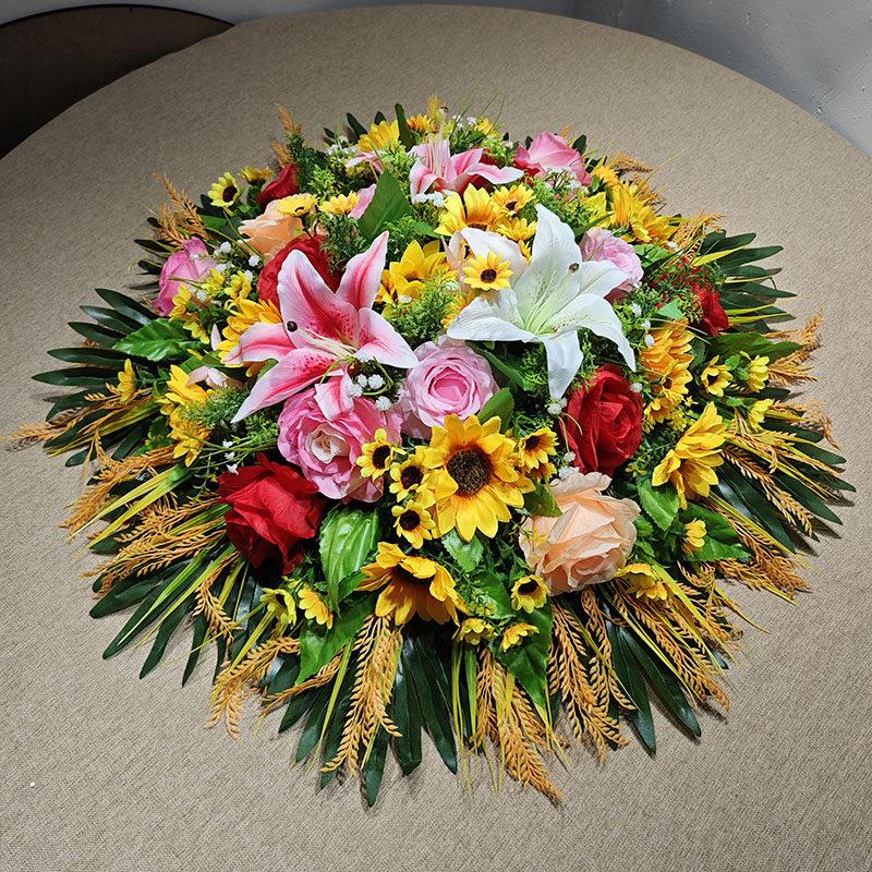 大圆桌转盘中间摆花餐桌花转盘装饰花圆桌台花仿真花插花花艺假花