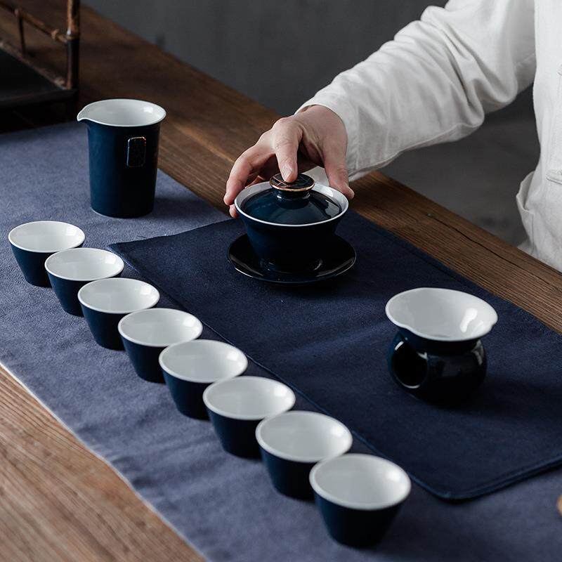 霁蓝釉茶具套装 景德镇原矿颜色釉盖碗茶具整套家用茶具套装logo