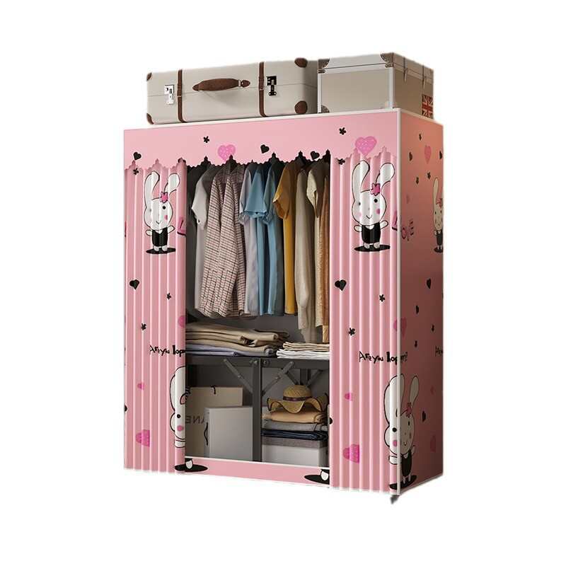 折叠简易衣柜家用卧室免安装布衣橱小户型全钢架结实耐用出租房用