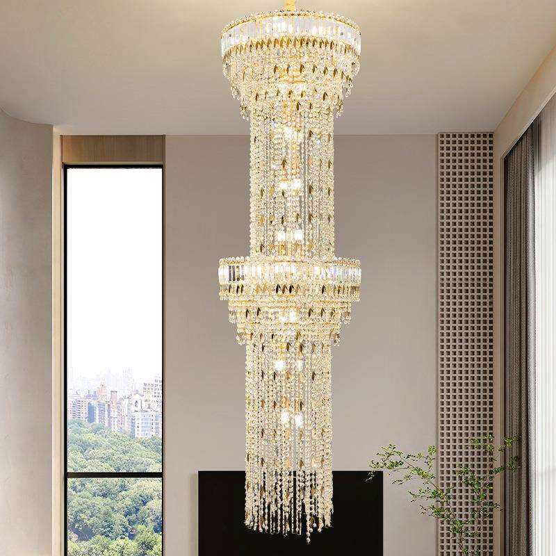 别墅客厅挑空楼梯长吊灯轻奢水晶复式楼大吊灯后现代简约旋转灯具