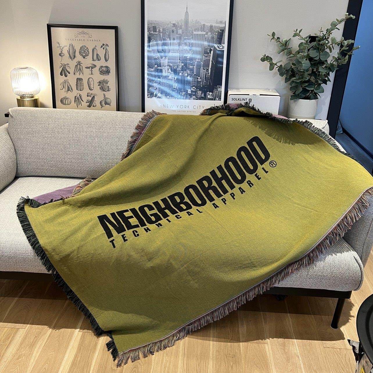露营毯子野餐垫橄榄色简约潮流Neighborhood桌布沙发毯单双人挂毯