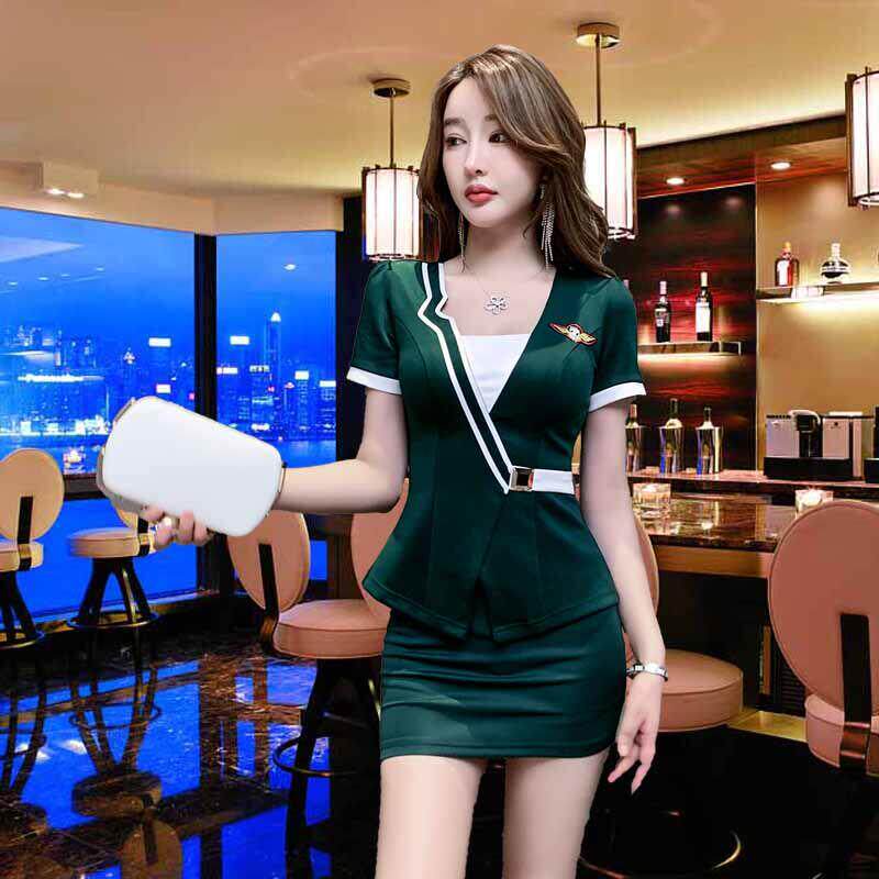 足疗店工服套装夏女技师服装足浴工作服气质空姐夜场沐足工衣绿色