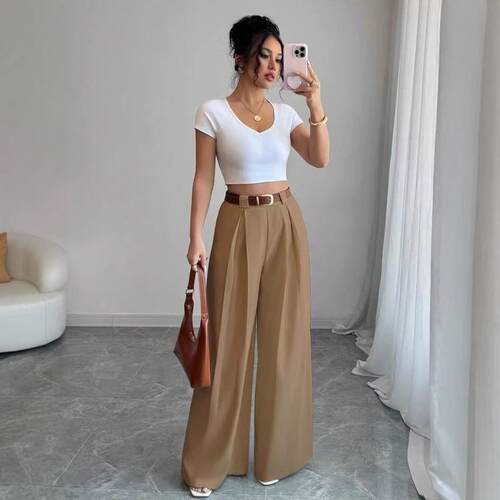 Loose Wide Leg Pants Pure Color Design Casual Daily Wear