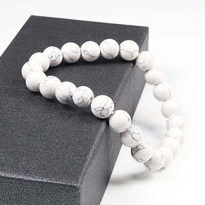 Natural White Howlite Real Stone Bracelet 6/8/10mm Beads0