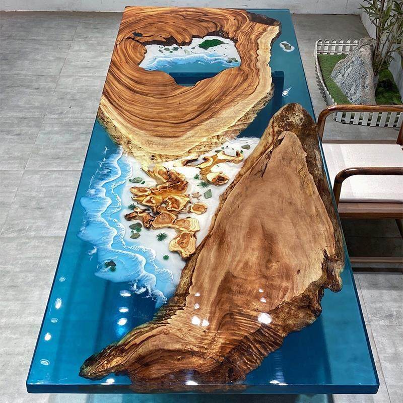 环氧树脂河流桌海浪台面实木大板茶桌原木茶板桌餐桌茶几整板材料