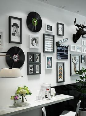 实木_6284_大墙面实木简约照片墙北欧组合相框鹿头装饰画可换相片