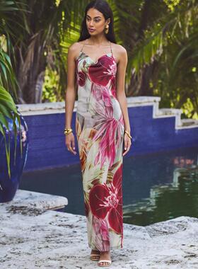 Women's All Over Print Tie Back Halter Neck Dress