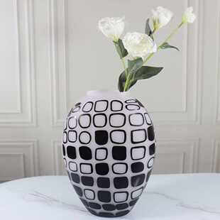 花瓶软大肚小口径现代装插花器黑白家居简约磨砂玻璃几何形工艺品