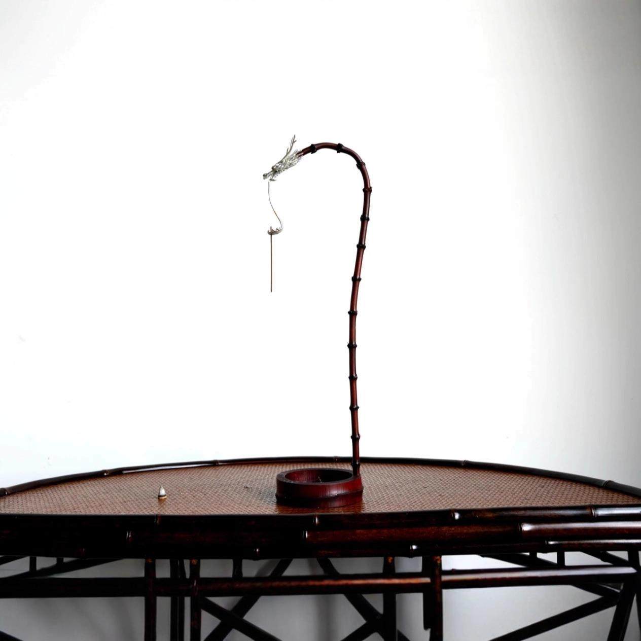 古篱手作竹鞭大漆制古锡龙头香座茶桌线香插倒流香中式茶空间氛围