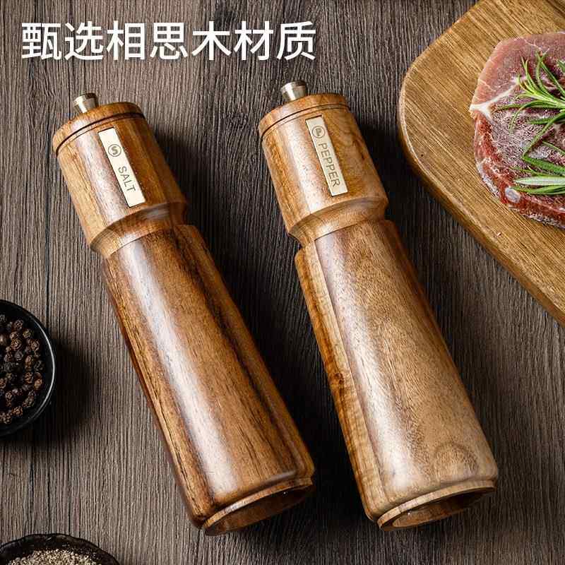P34-武士手动胡研磨器套装家用实木质胡椒磨椒餐料厅黑胡椒海盐西
