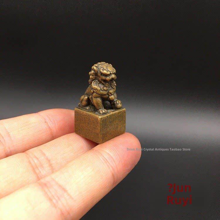 纯铜屋小狮子口袋天工硬铜印方迷你小印章装饰铜器古董微雕
