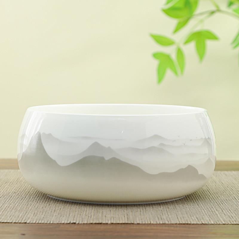 羊脂玉大号茶洗陶瓷家用办公室茶渣缸洗茶杯盆功夫茶具配件盂笔洗