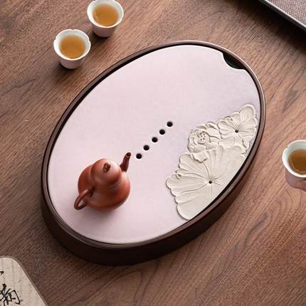 窑变圆形茶盘家用客厅小型功夫干泡台茶盘托盘陶瓷茶具储水沥水盘