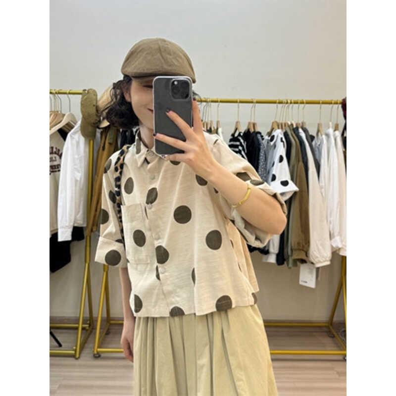 好货衬衣女款2026新款爆款复古时尚百搭休闲设计感小众波点短袖衬