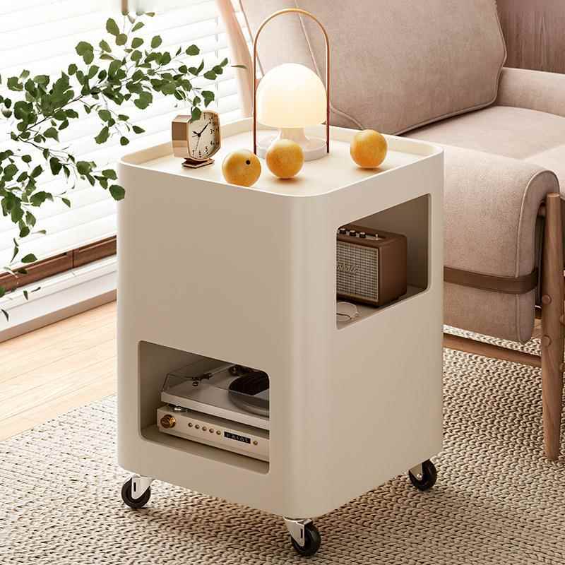 奶油客厅沙发边几可移动边柜带轮简约角几床头小茶几置物架