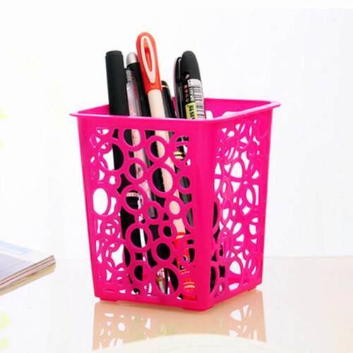 Korean-style square pen holder with hollow design, desktop o