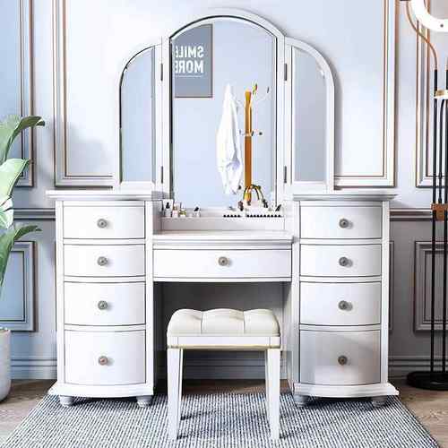 美式木梳妆台轻奢现实235简约高档桌智能折叠镜卧室化妆收纳代柜