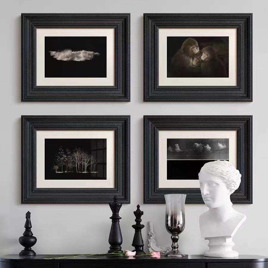 山本昌南黑白摄影法式现代中古风客厅装饰画复古餐厅玄关走廊挂画