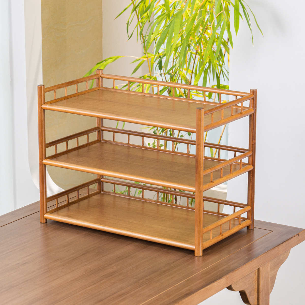 竹制三层茶架 带围桌面茶壶紫砂壶置物茶杯架子茶具收纳架