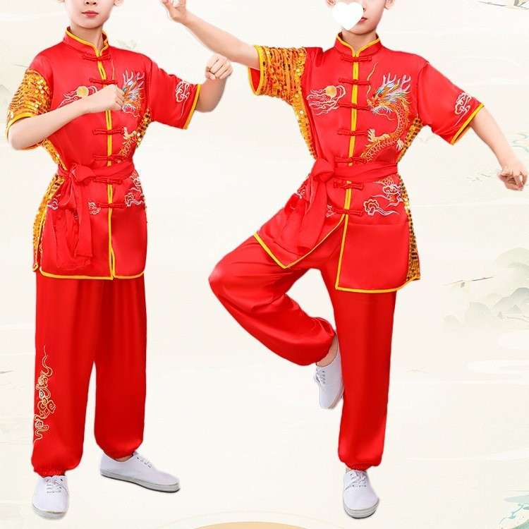 儿童武术服装武馆功夫竞赛训练服装绣龙学生武术表演服少儿练功服