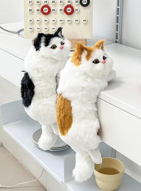 仿真猫咪摆件毛绒玩具手工艺品创意电视柜挂猫卧室房间家居好礼物