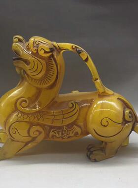 琥珀金珀蜜蜡貔貅中式摆件 家居招财客厅装饰品摆饰带荧光