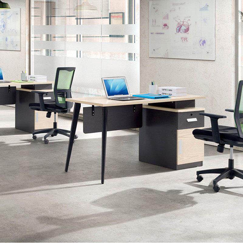 格诺瓦白橡木职员桌双人位现代简约电脑组装办公桌四人屏风带抽屉