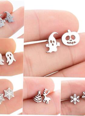 Goth Halloween Earrings Stainless Steel Ghost Pirate Skull S