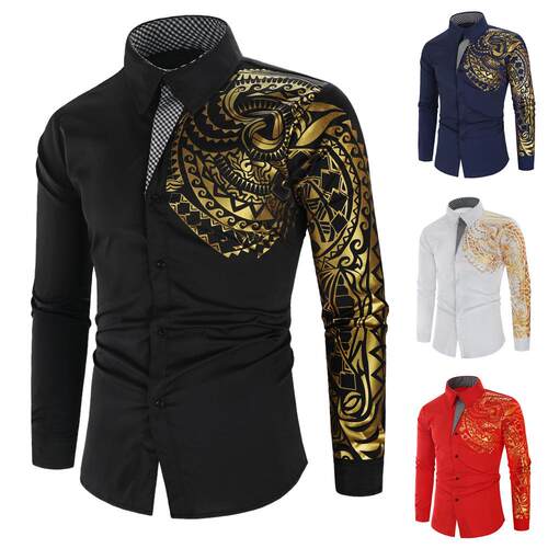 Men's printed long sleeved shirt men's shirt